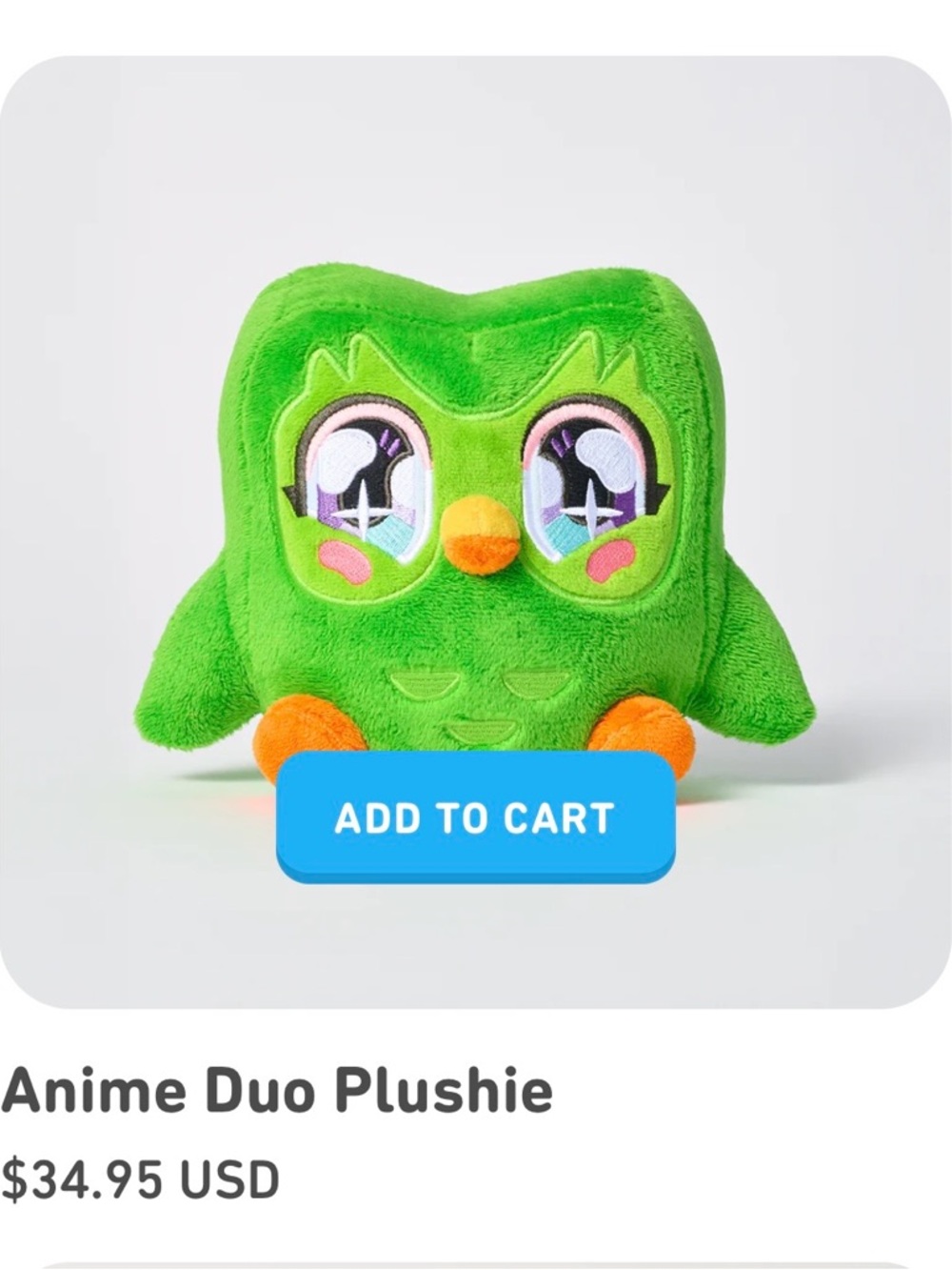 Green Anime Owl Plushie with Orange Beak & Feet